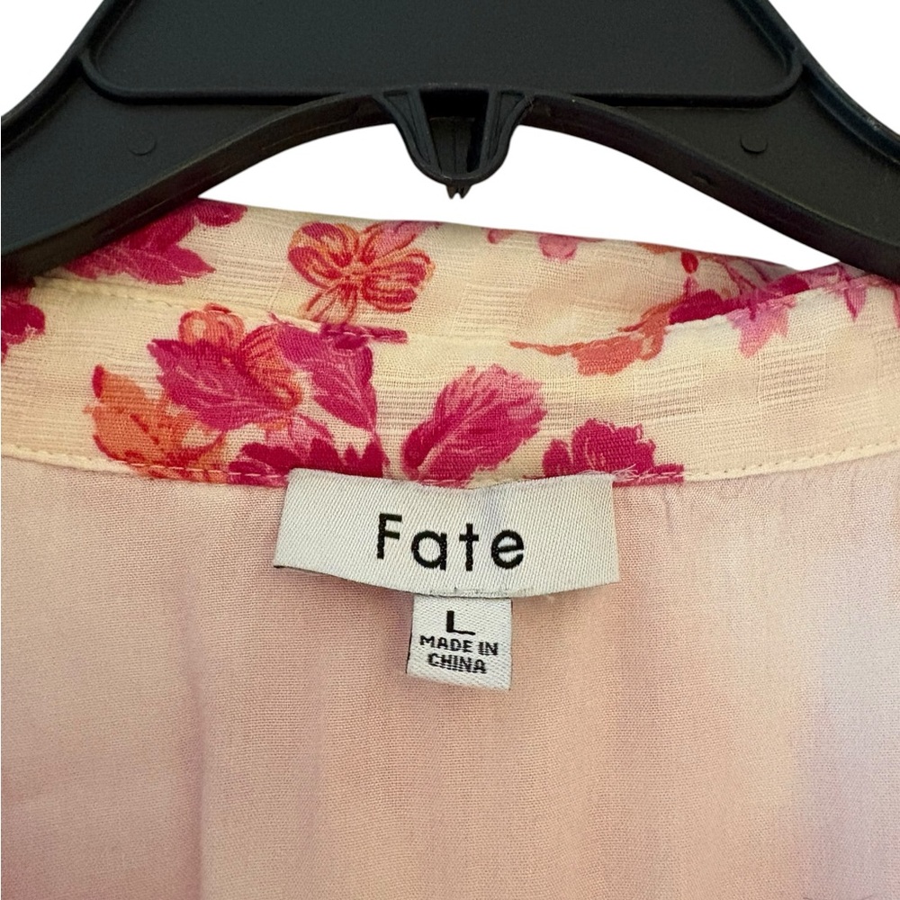Fate Floral Mini Dress Size L Pink Orange Smocked Waist Boho Cottagecore - Picture 4 of 4